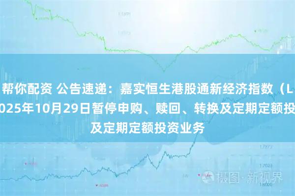 帮你配资 公告速递：嘉实恒生港股通新经济指数（LOF）2025年10月29日暂停申购、赎回、转换及定期定额投资业务